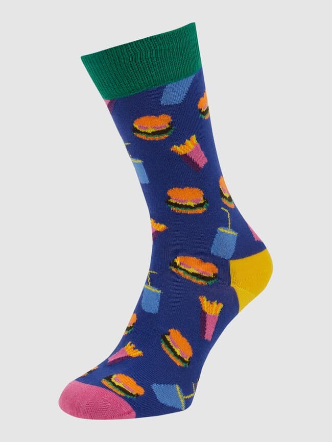 

Носки со сплошным узором модель "БУРГЕР" Happy Socks, темно-синий