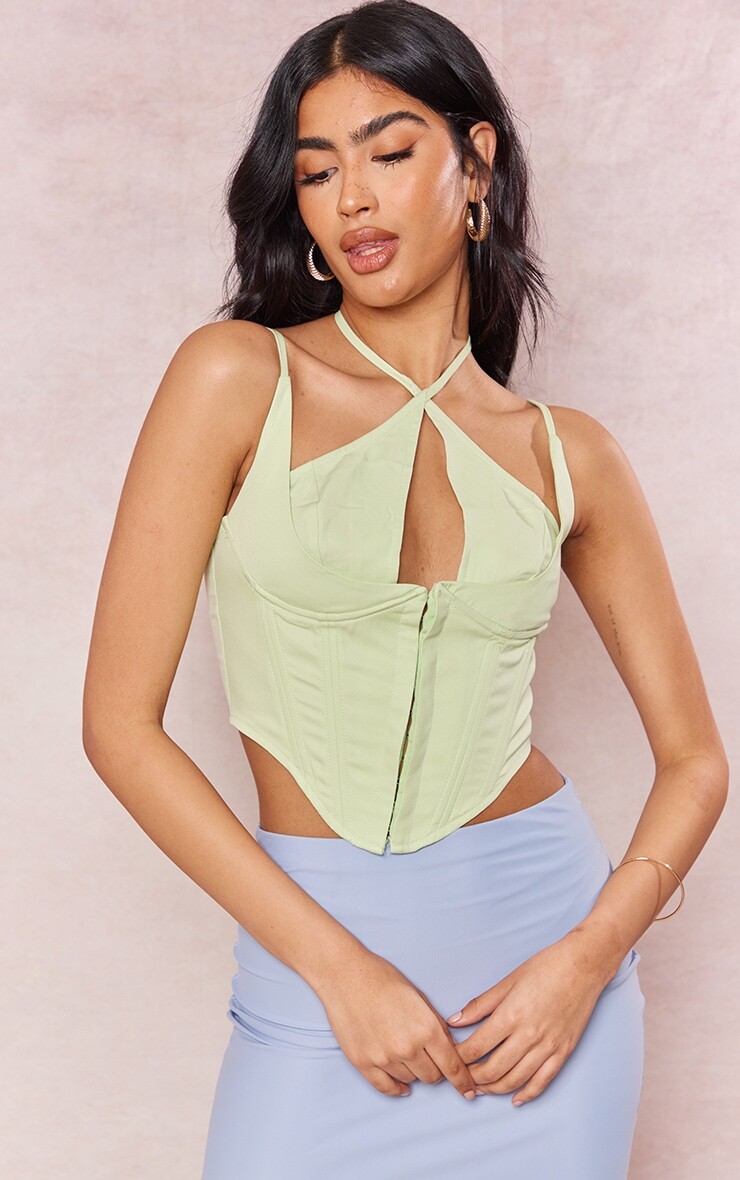 

PrettyLittleThing Фисташковый корсет с крючками и бретельками на шее