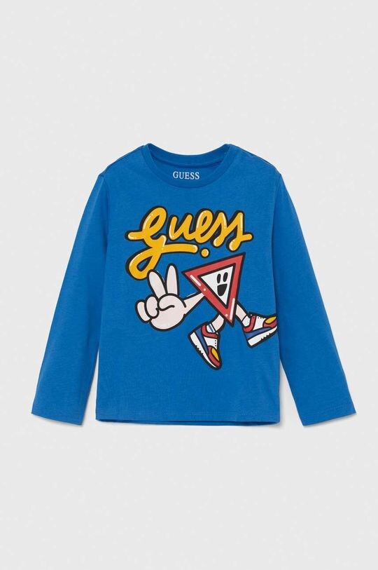 

Детская хлопковая рубашка с длинным рукавом Guess, синий