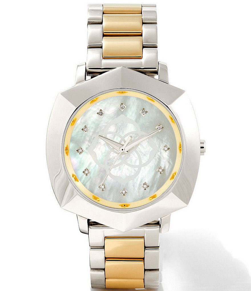 Женские часы Kendra Scott Dira с тремя стрелками, двухцветным браслетом из нержавеющей стали, серебро