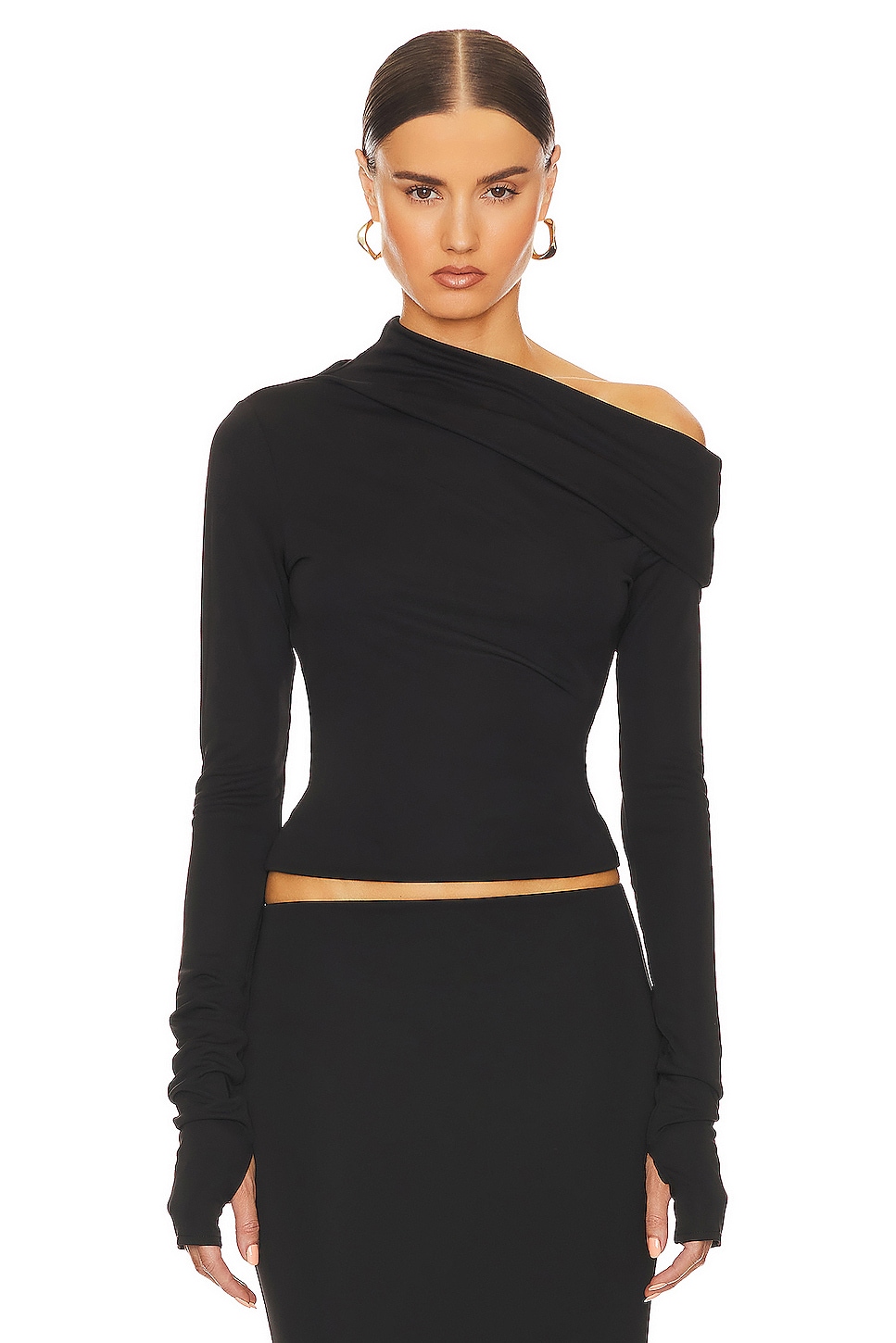 

Топ Helsa Matte Jersey Drape Shoulder, черный