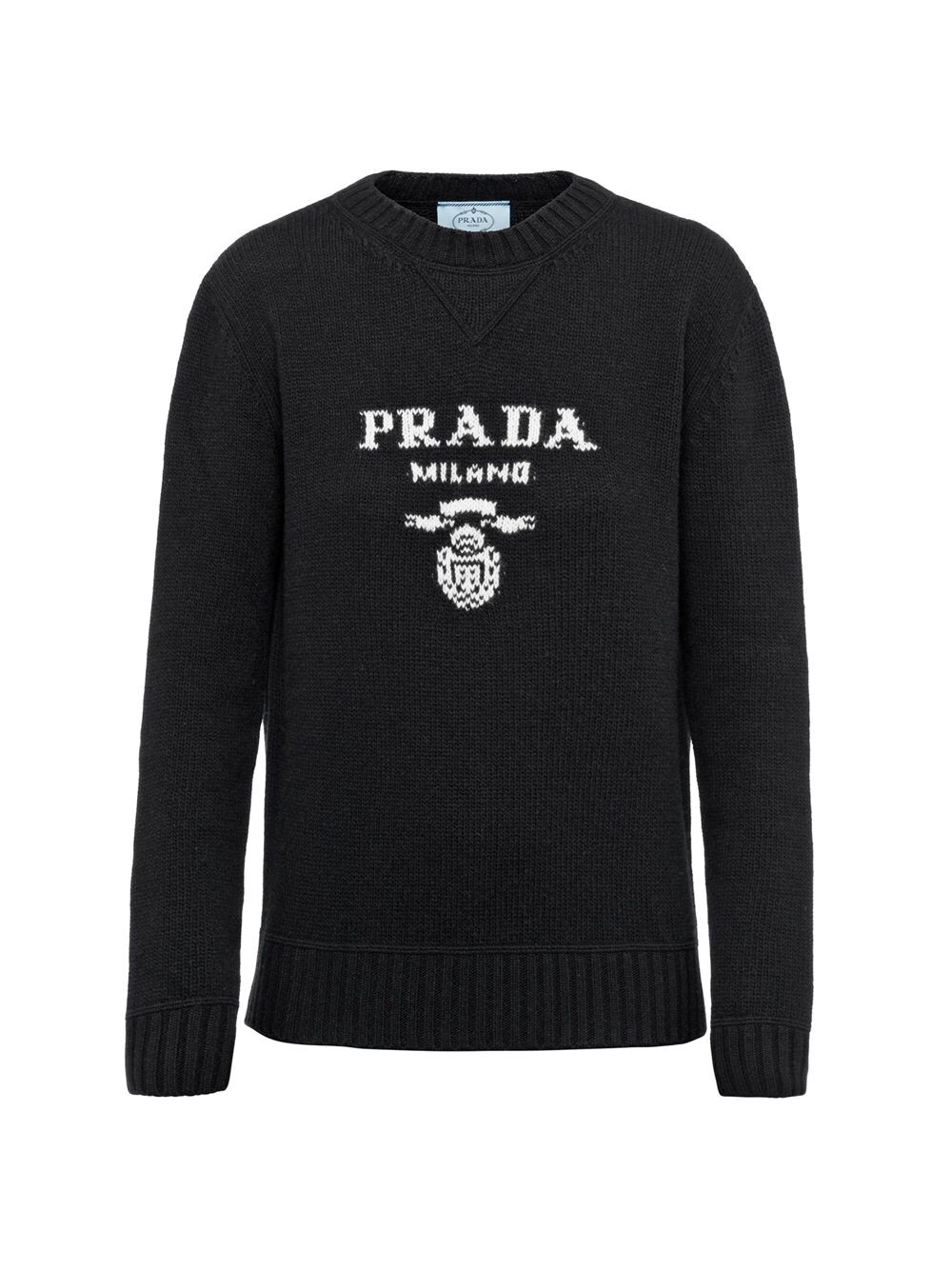 

Свитер с круглым вырезом Prada из кашемира и шерсти с логотипом Prada, черный