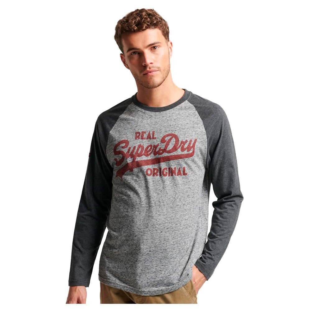 

Футболка Superdry Athletic Vintage Logo Raglan Long Sleeve Round Neck, серый