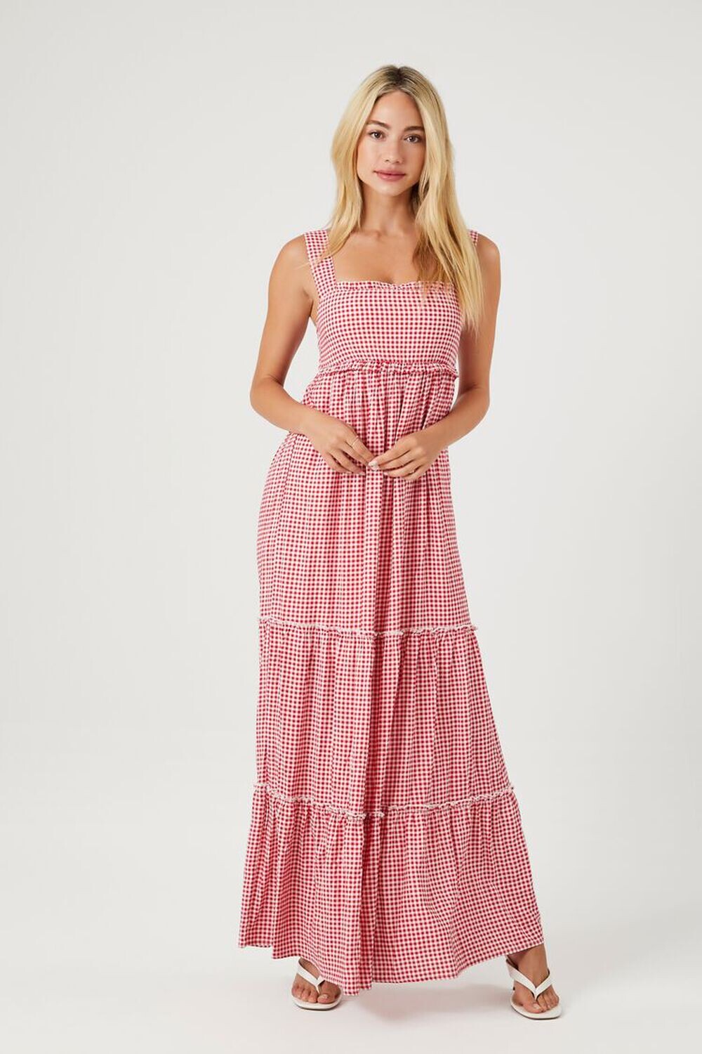 

Платье макси в мелкую клетку Forever 21, красный