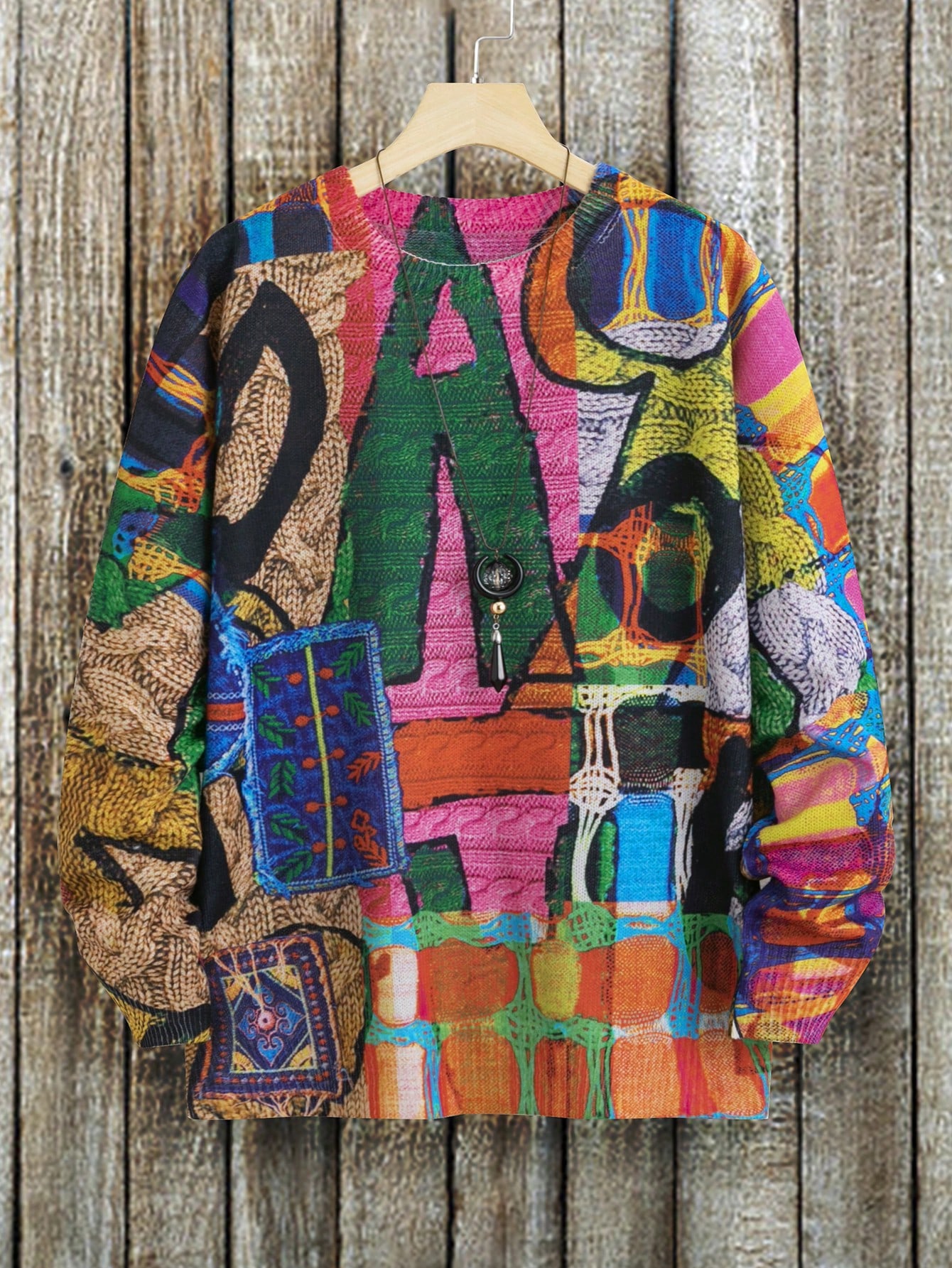 осенний свитер стильный облегающий износостойкий весенний свитер с круглым вырезом для дома весенний свитер мужской свитер Мужской свитер с круглым вырезом Manfinity с креативным принтом, белый