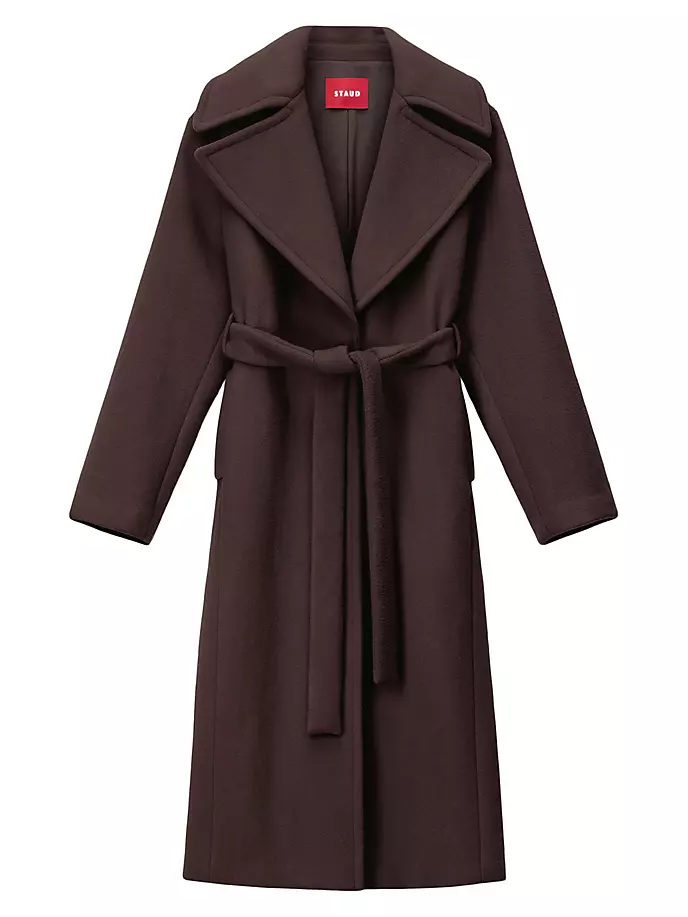 Полушерстяное пальто с поясом Carver Staud, цвет dark chocolate