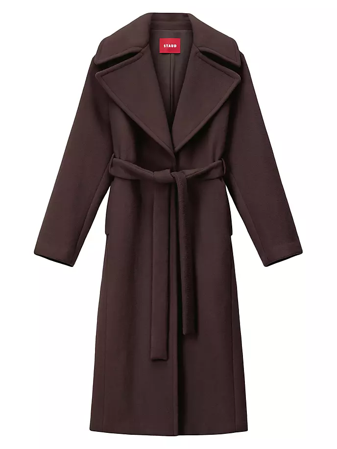 

Полушерстяное пальто с поясом Carver Staud, цвет dark chocolate