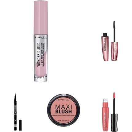 

Набор для макияжа Rimmel: тени для век, тушь, губная помада, румяна, подводка для глаз и натуральный бронзатор