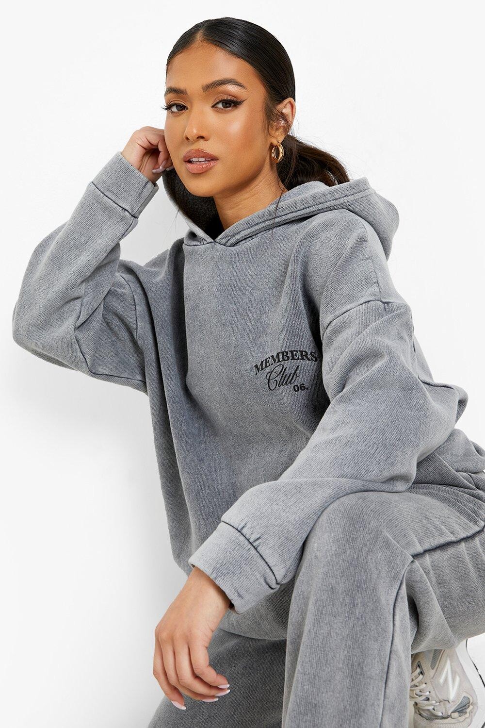 

Спортивный костюм с капюшоном petite acid wash с принтом Boohoo, угольный