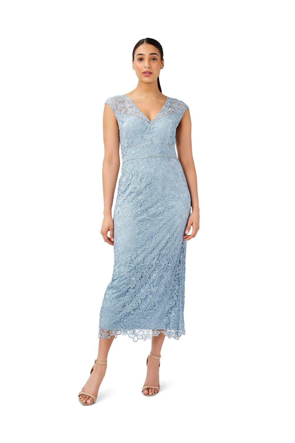 гипюровое кружевное платье-колонна Adrianna Papell, синий платье из гипюра s синий