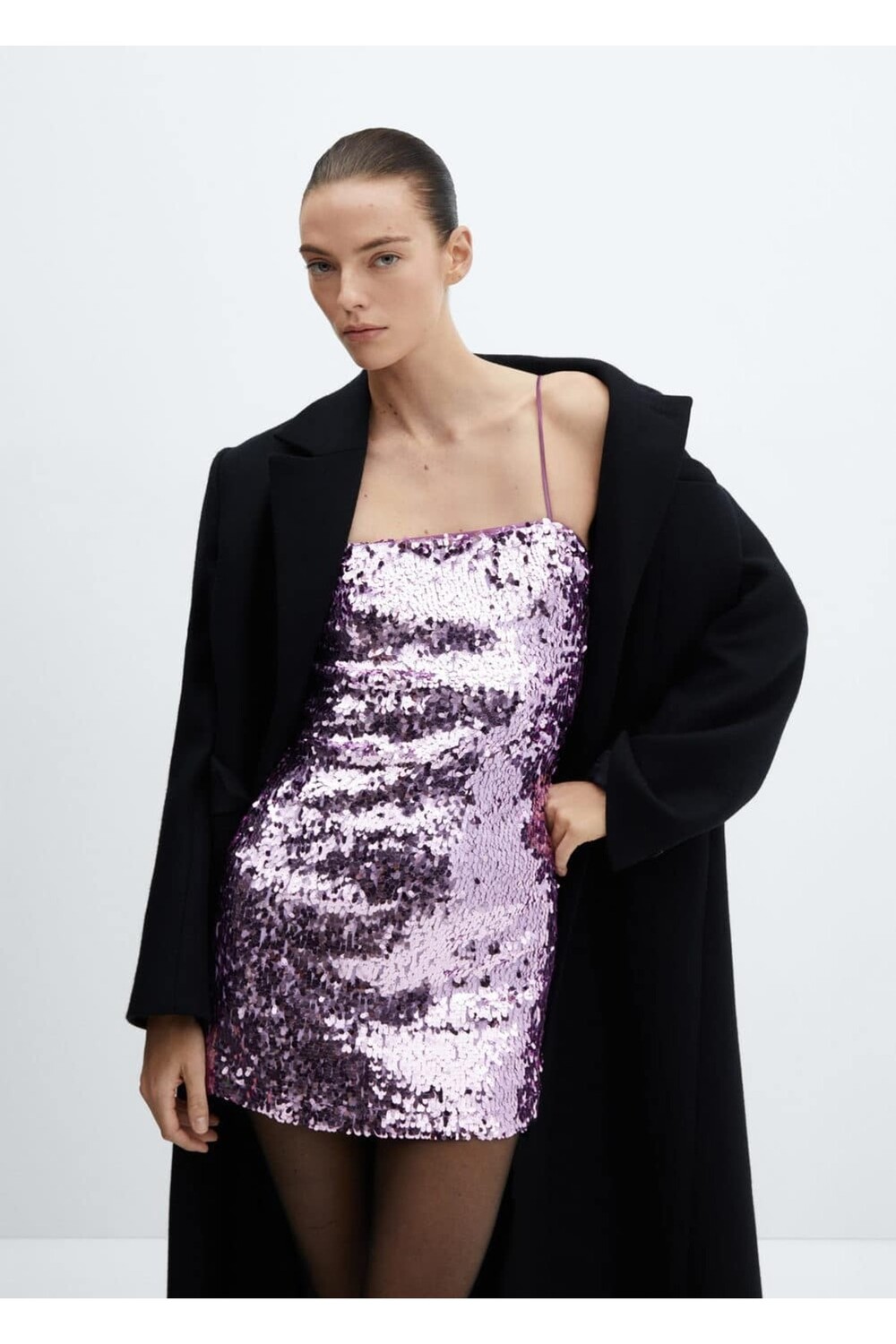 

Короткое платье с пайетками Mango, фиолетовый