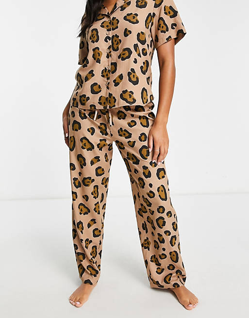

Коричневые пижамные брюки с леопардовым принтом ASOS DESIGN mix & match, Коричневый