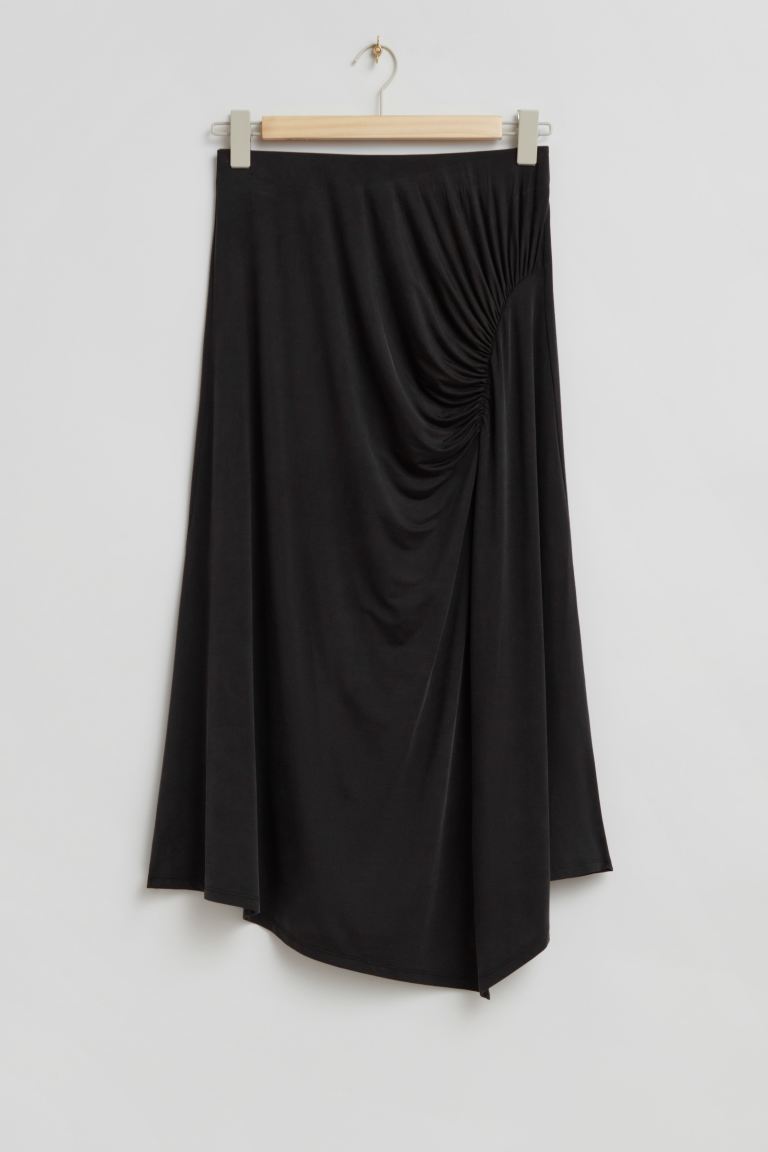 Драпированная юбка миди из эластичного трикотажа и другие истории H&M, черный юбка миди mila с драпировкой и пайетками judith