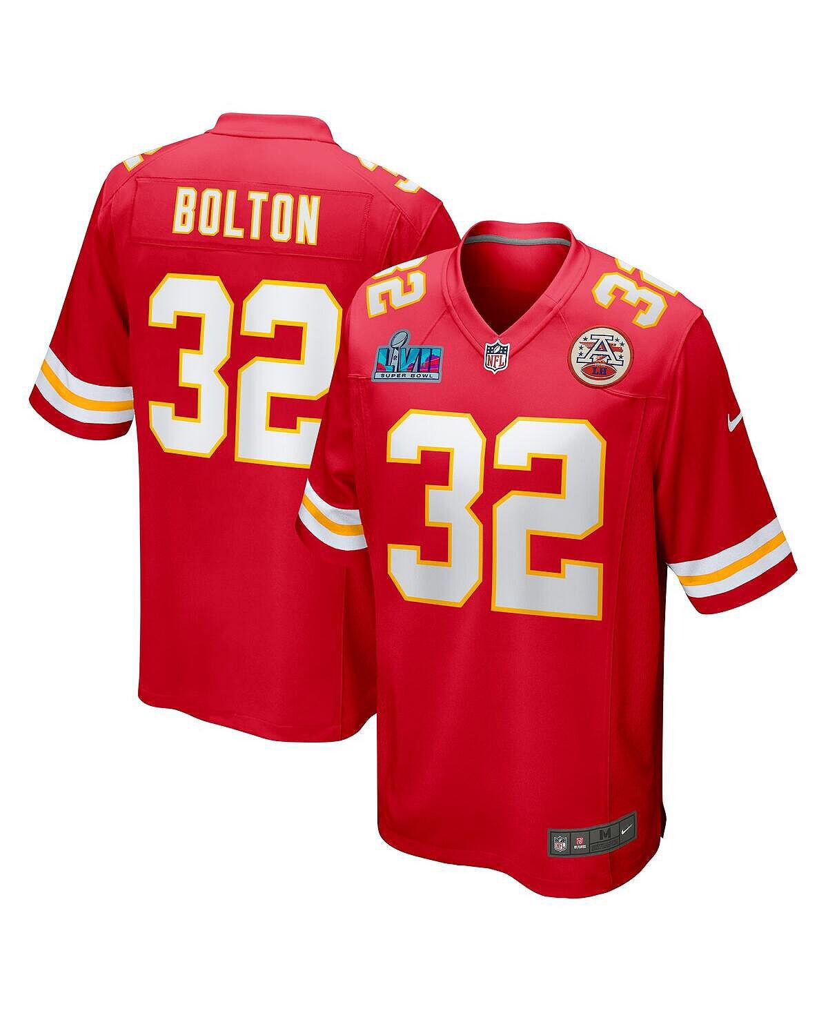 

Мужская красная футболка с нашивкой Ника Болтона Kansas City Chiefs Super Bowl LVII Nike, Красный
