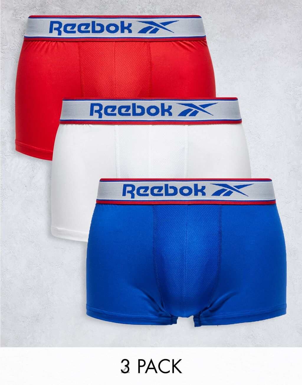 

Набор из трех коротких спортивных плавок Reebok masone: красный, белый, синий