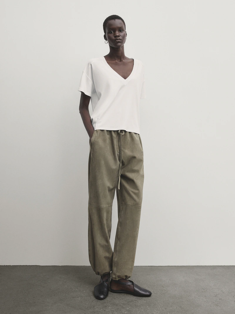 

Хлопковая футболка с v-образным вырезом Massimo Dutti, белый