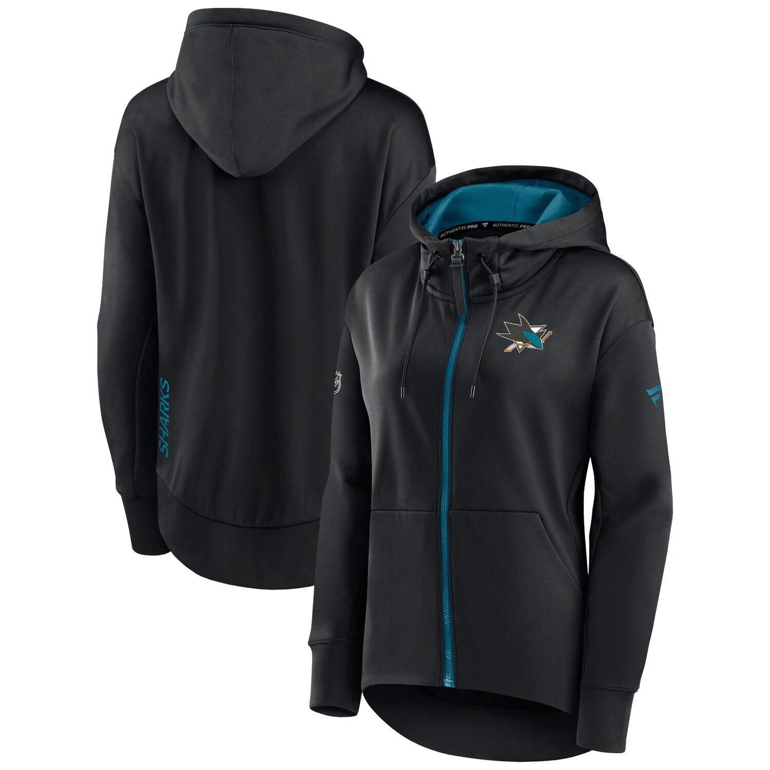 

Женская черная толстовка с молнией во всю длину с логотипом Fanatics San Jose Sharks Authentic Pro Rink Fanatics, Черный