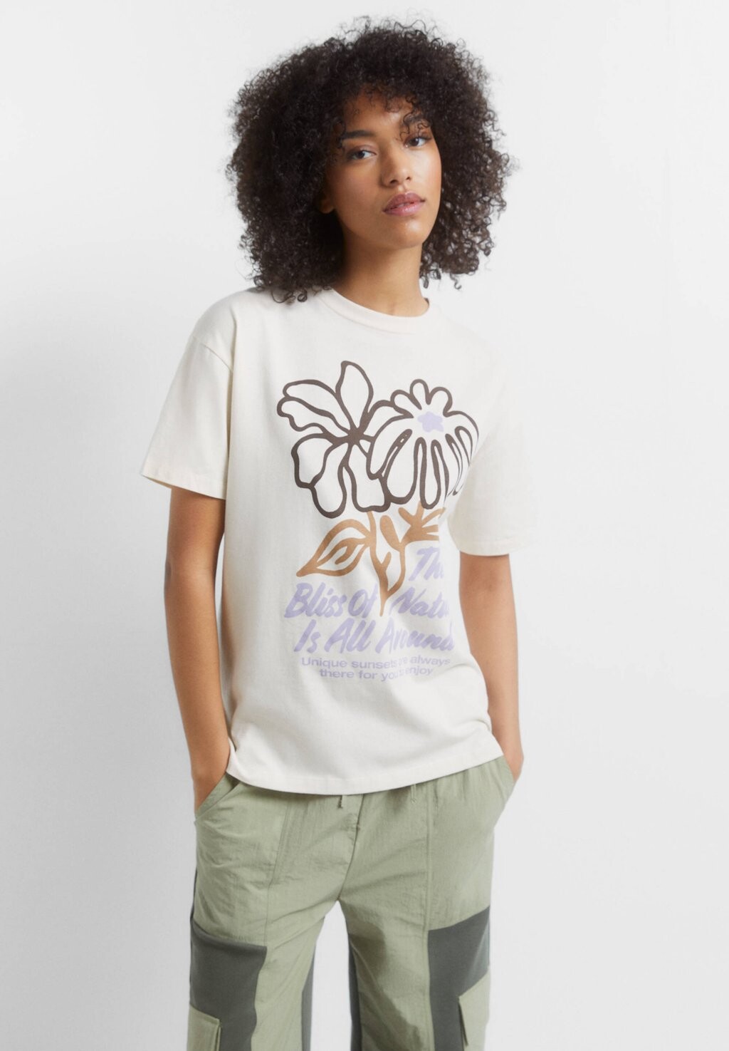 

Футболка с принтом PULL&BEAR, бежевый