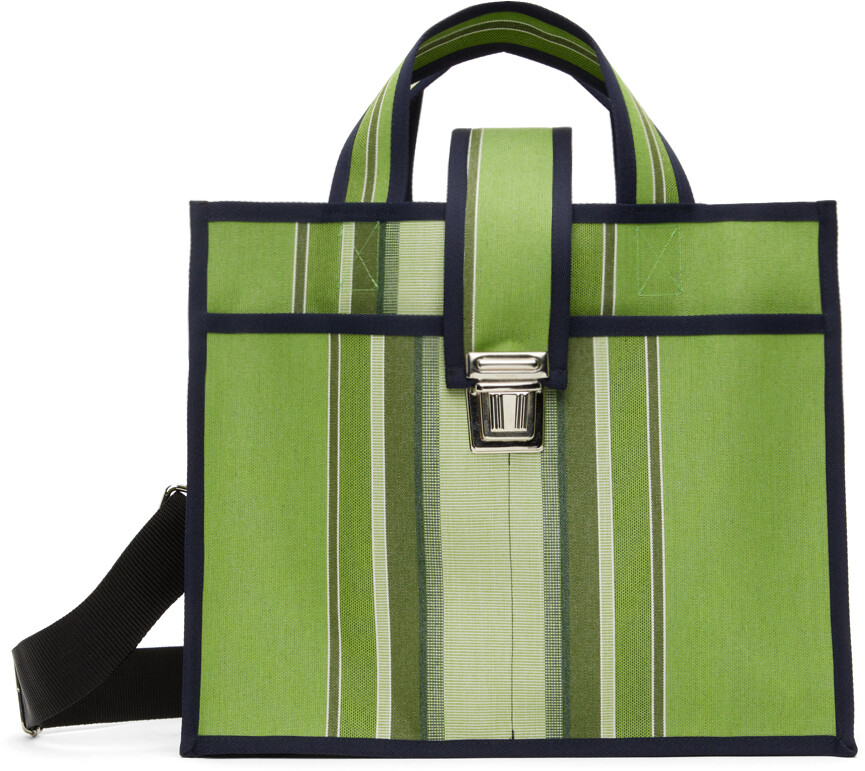 

Зеленая сумка-тоут в полоску с короткими рукавами Shopper Camiel Fortgens