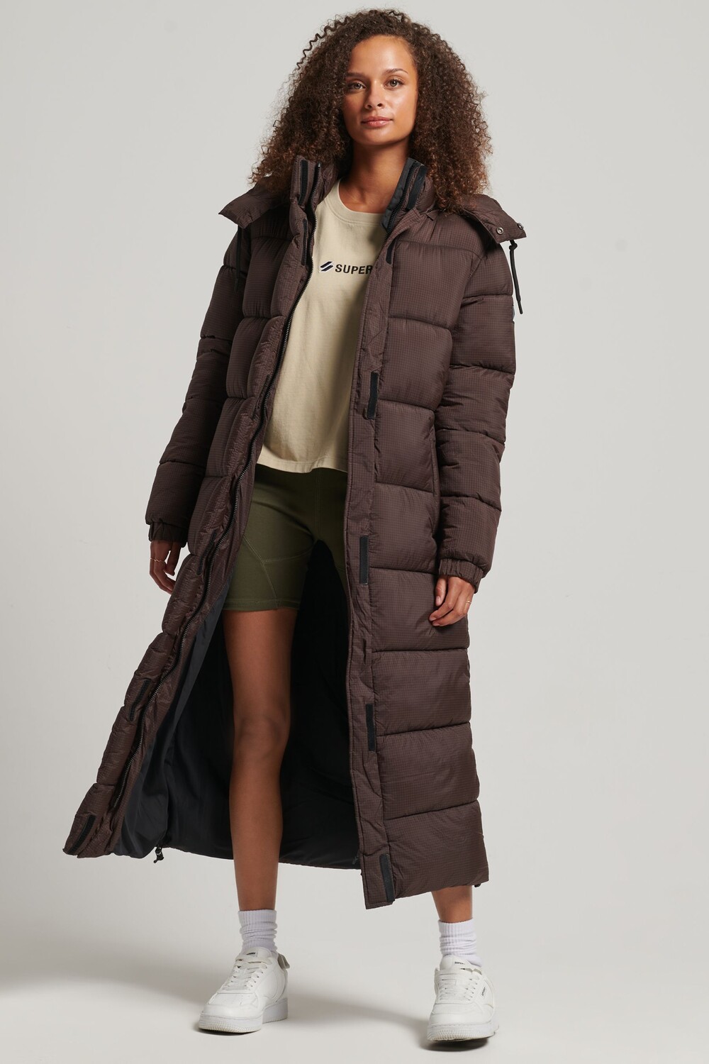 

Пуховик длинного кроя Superdry, коричневый
