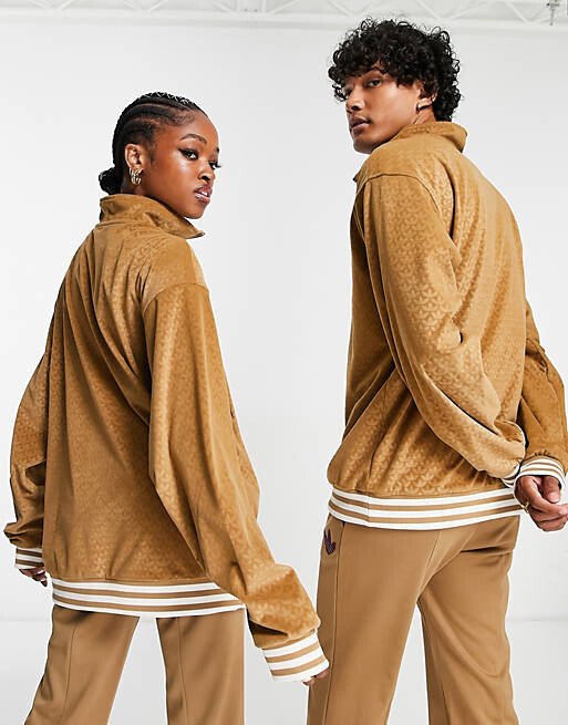 

Коричневый велюровый флис унисекс с воронкой adidas Originals 'adicolor 70s