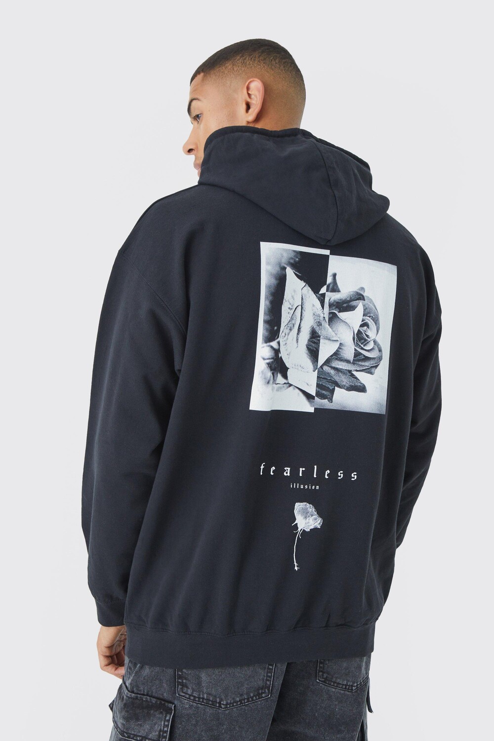 

Худи оверсайз fearless с цветочным принтом на спине Boohoo, черный