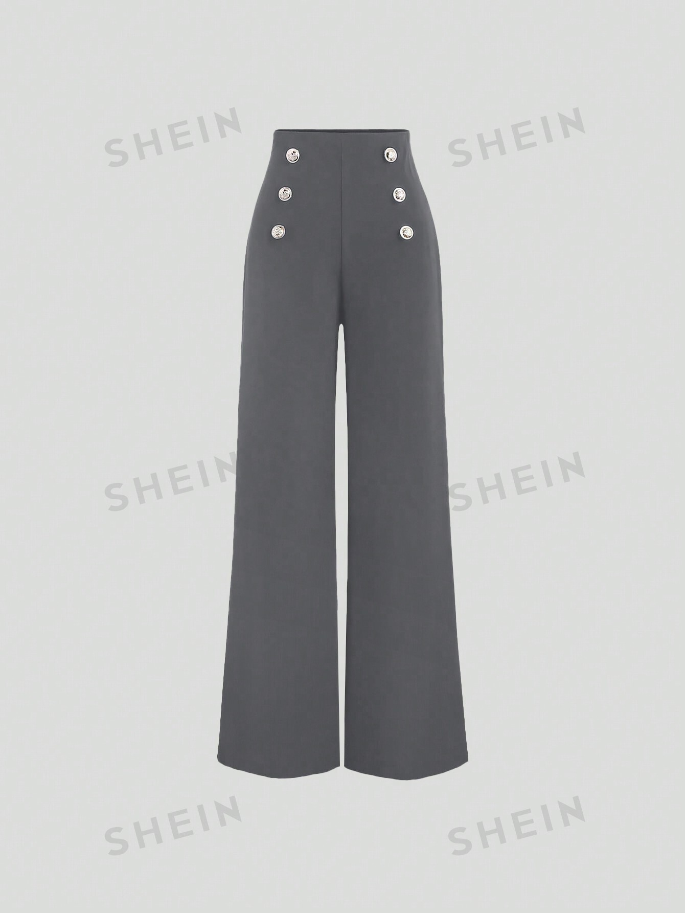 цена SHEIN MOD женские прямые брюки на пуговицах, серый