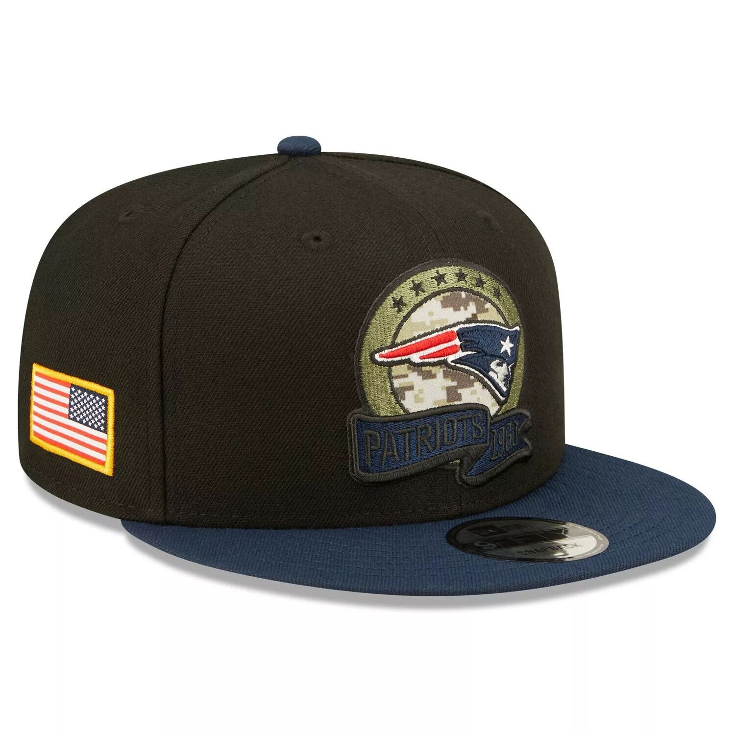 

Мужская кепка New Era черного/темно-синего цвета New England Patriots 2022 Salute To Service 9FIFTY Snapback