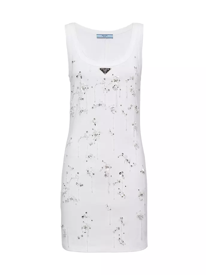 

Платье из джерси в рубчик с вышивкой Prada, белый