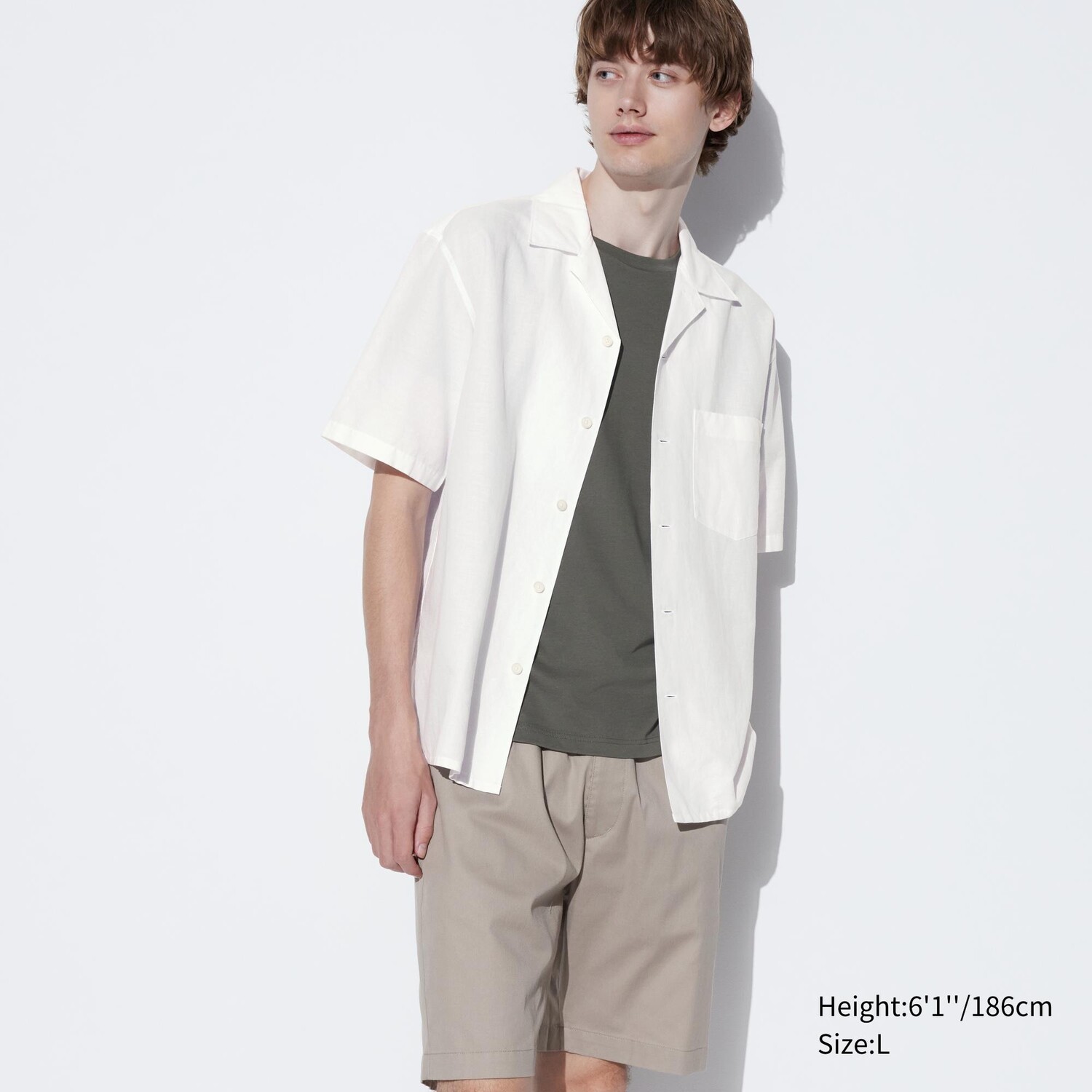 

Рубашка из хлопкового льна с открытым вырезом UNIQLO, белый