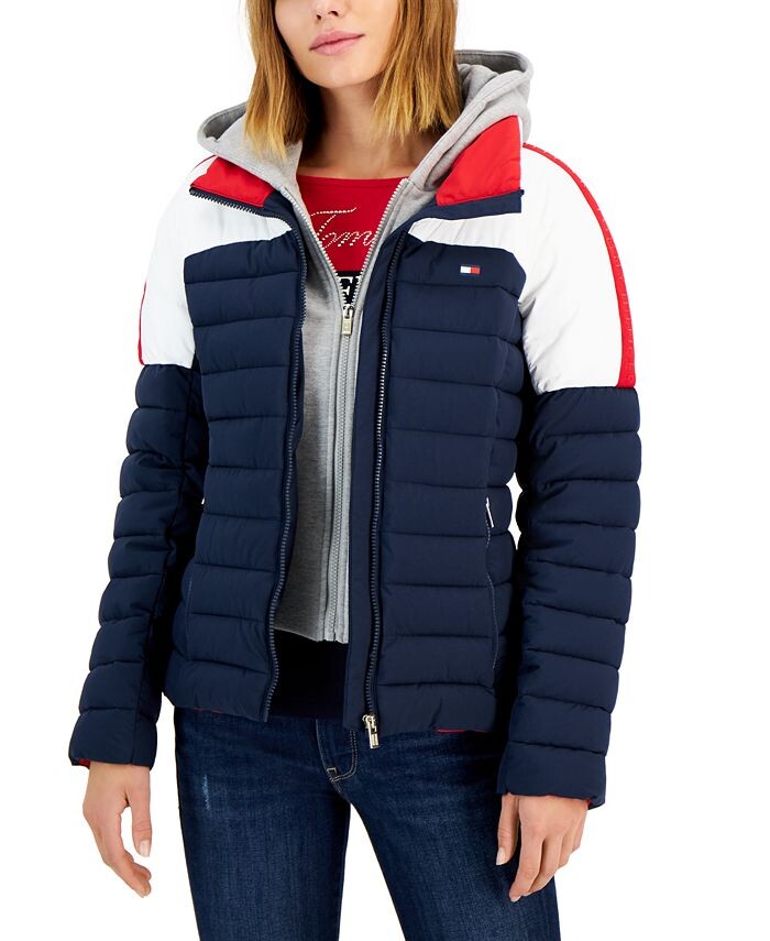 

Женское пальто с капюшоном и цветными блоками Tommy Hilfiger, синий