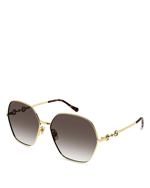 Солнцезащитные очки Horsebit с геометрическим узором, 62 мм Gucci, цвет Gold