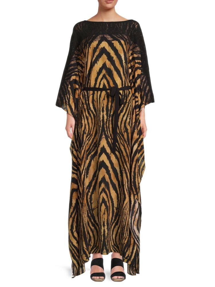 

Шелковое платье макси с тигровым принтом Roberto Cavalli, цвет Rum Nude