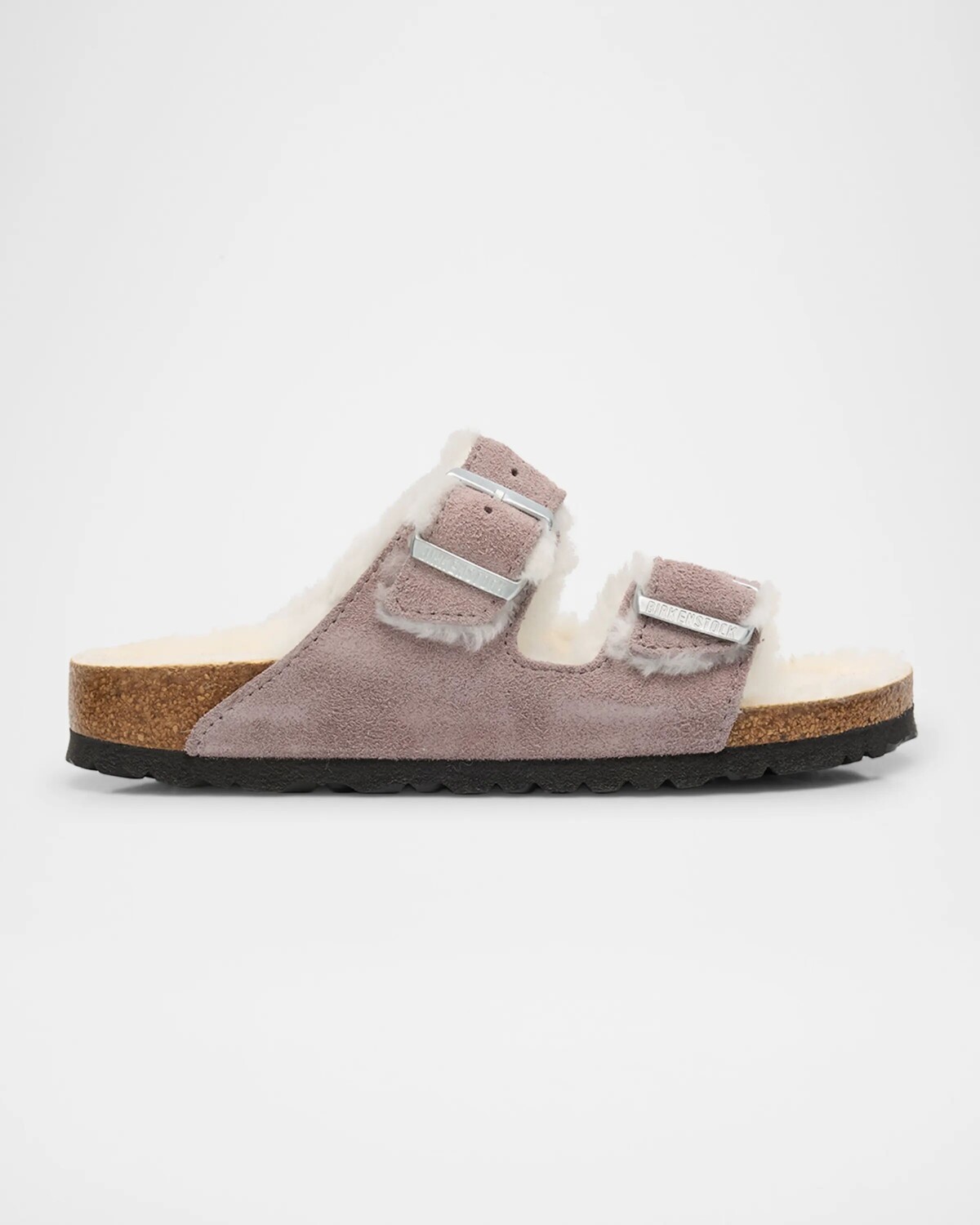 

Сандалии-шлепанцы из замши из овчины Arizona с двойной пряжкой Birkenstock, цвет Faded Purple