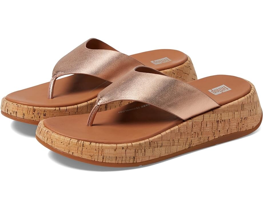 

Туфли FitFlop F-Mode Leather/Cork Flatform Toe Post Sandals, розовое золото