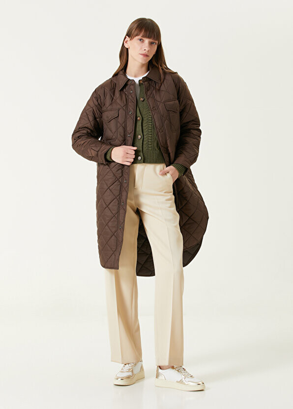 

Коричневое стеганое длинное пальто Polo Ralph Lauren, Коричневый