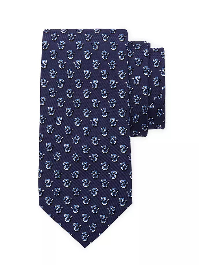 Шелковый галстук «Красный дракон» Ferragamo, темно-синий