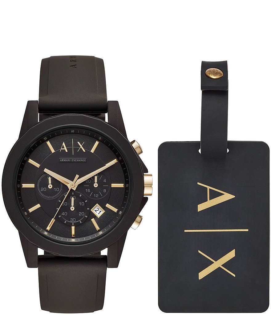 Подарочный набор часов и багажной бирки AX Armani Exchange, черный