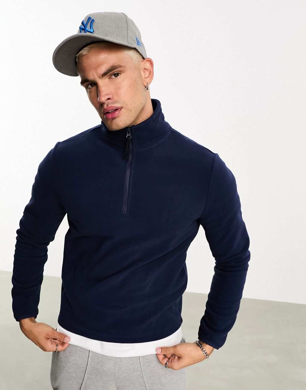 

Темно-синяя флисовая толстовка с полумолнией ASOS DESIGN
