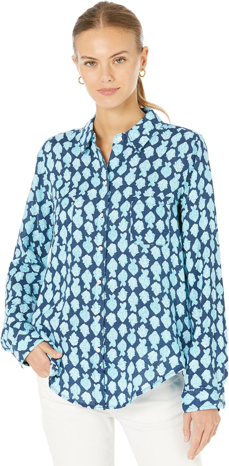 

Рубашка Lilly Pulitzer Sea View Button Down, цвет Low Tide Navy Any Fin For You
