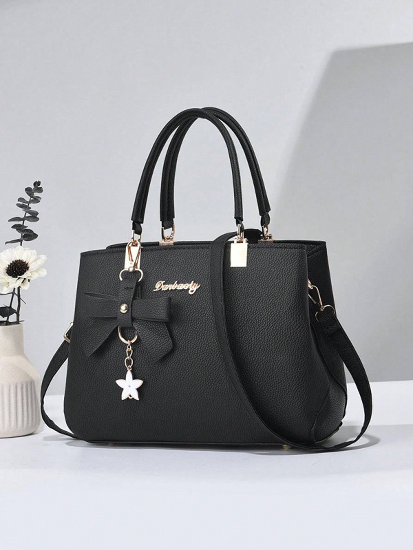 модная дизайнерская женская повседневная сумка тоут женская черная сумка мешок женская сумка тоут через плечо сумка мессенджер Женская модная сумка-тоут большой емкости с сумкой через плечо с украшением в виде банта, черный
