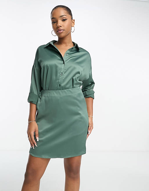 Зеленая атласная мини-юбка Vero Moda