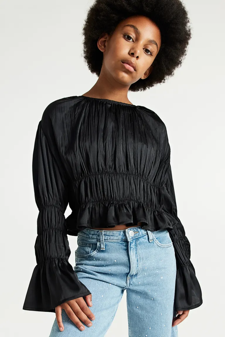 Плиссированная блузка H&M, черный