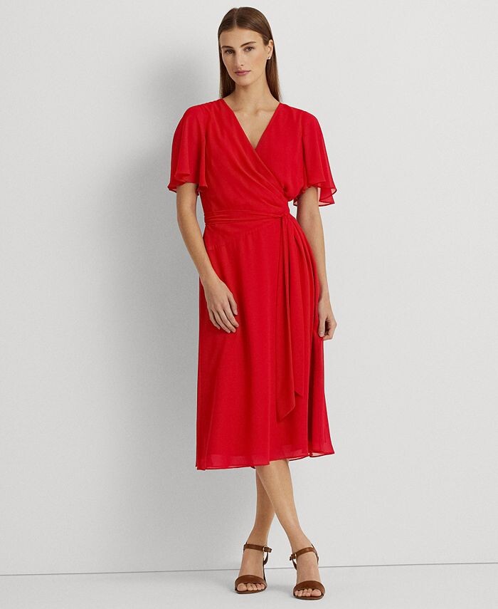 

Женское платье из жоржета с поясом Lauren Ralph Lauren, красный