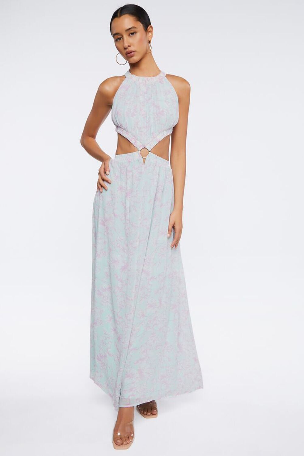 

Платье макси с цветочным принтом и вырезами Forever 21, синий