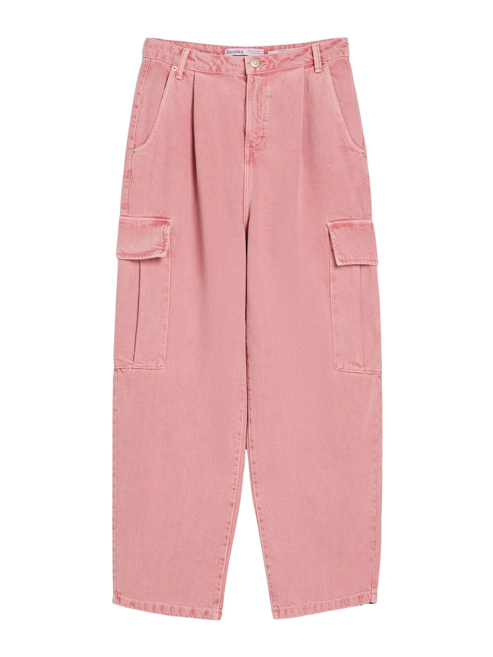 Широкие джинсы-карго Bershka, темно-розовый