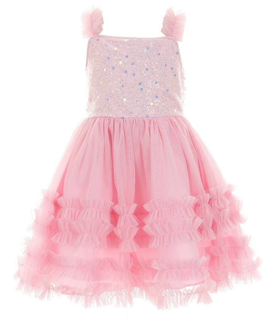 Расклешенное платье с лифом и юбкой-пачкой Rare Editions для маленьких девочек 2T-6X, украшенным пайетками и рюшами, розовый