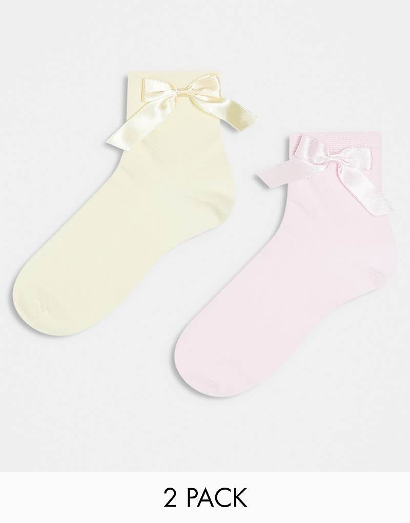 

ASOS DESIGN – Две пары желтых и розовых носков с бантом