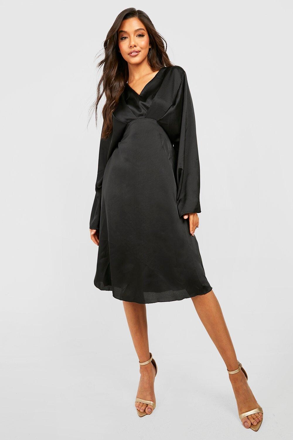 

Платье миди с рукавами атласное кимоно Boohoo, черный