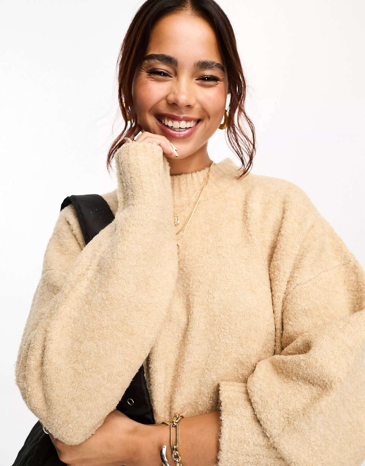 

Джемпер свободного кроя ASOS из фактурной пряжи-букле светло-коричневого цвета, Коричневый